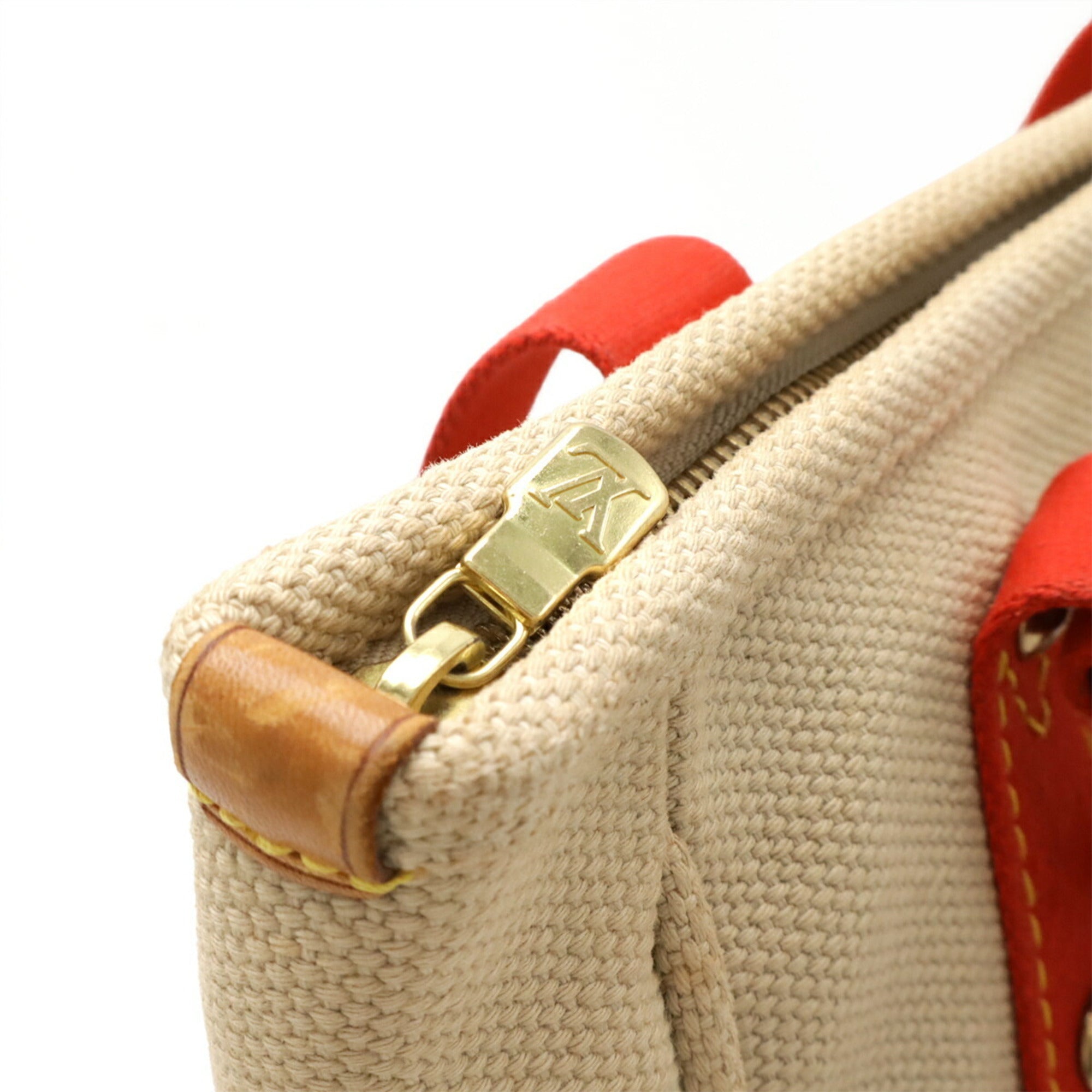 Louis Vuitton Beige Red Color Canvas Shoulder Bag Tote Bag (Pre-Owned)