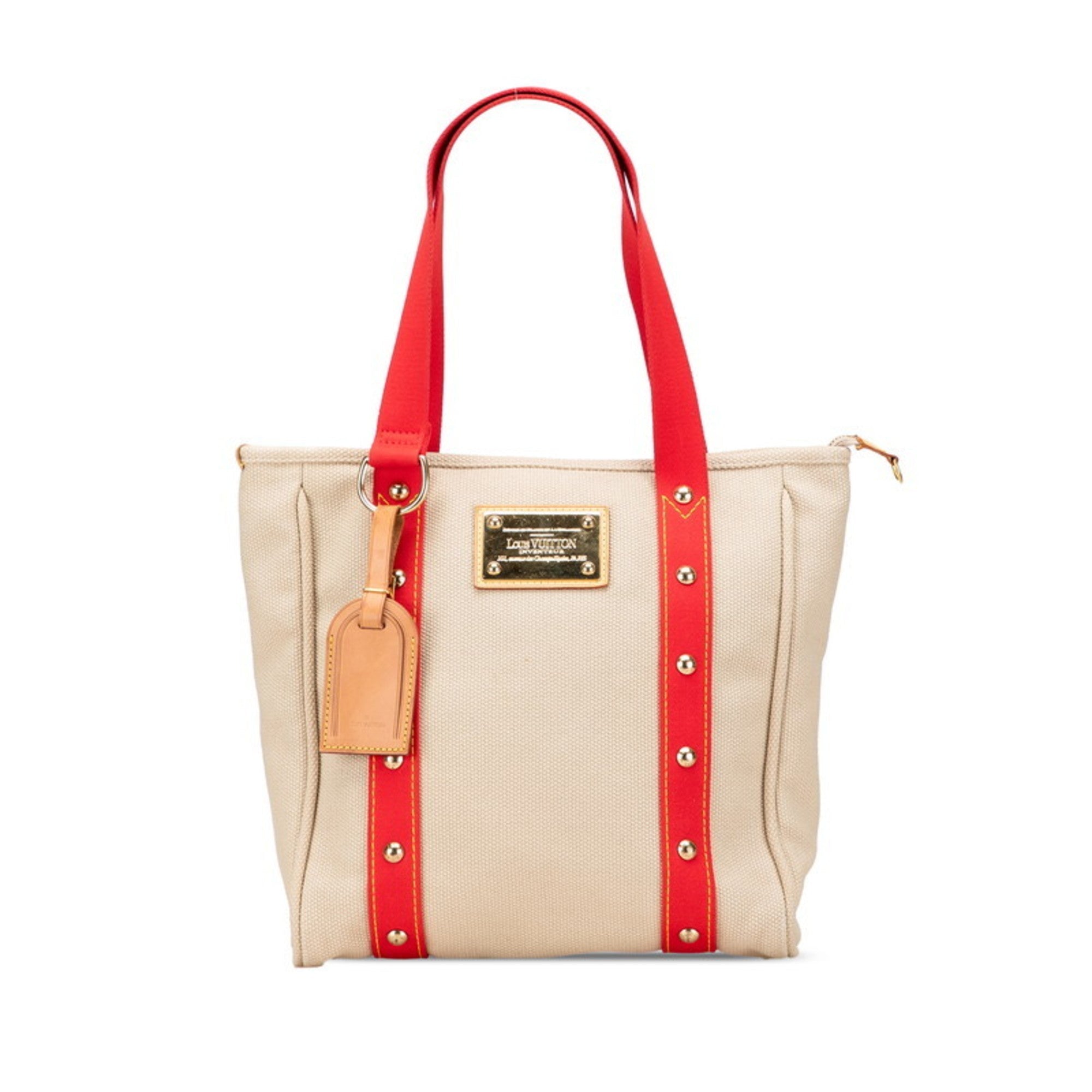 Louis Vuitton Antigua Beige Red Color Canvas Leather Shoulder Bag Tote Bag (Pre-Owned)