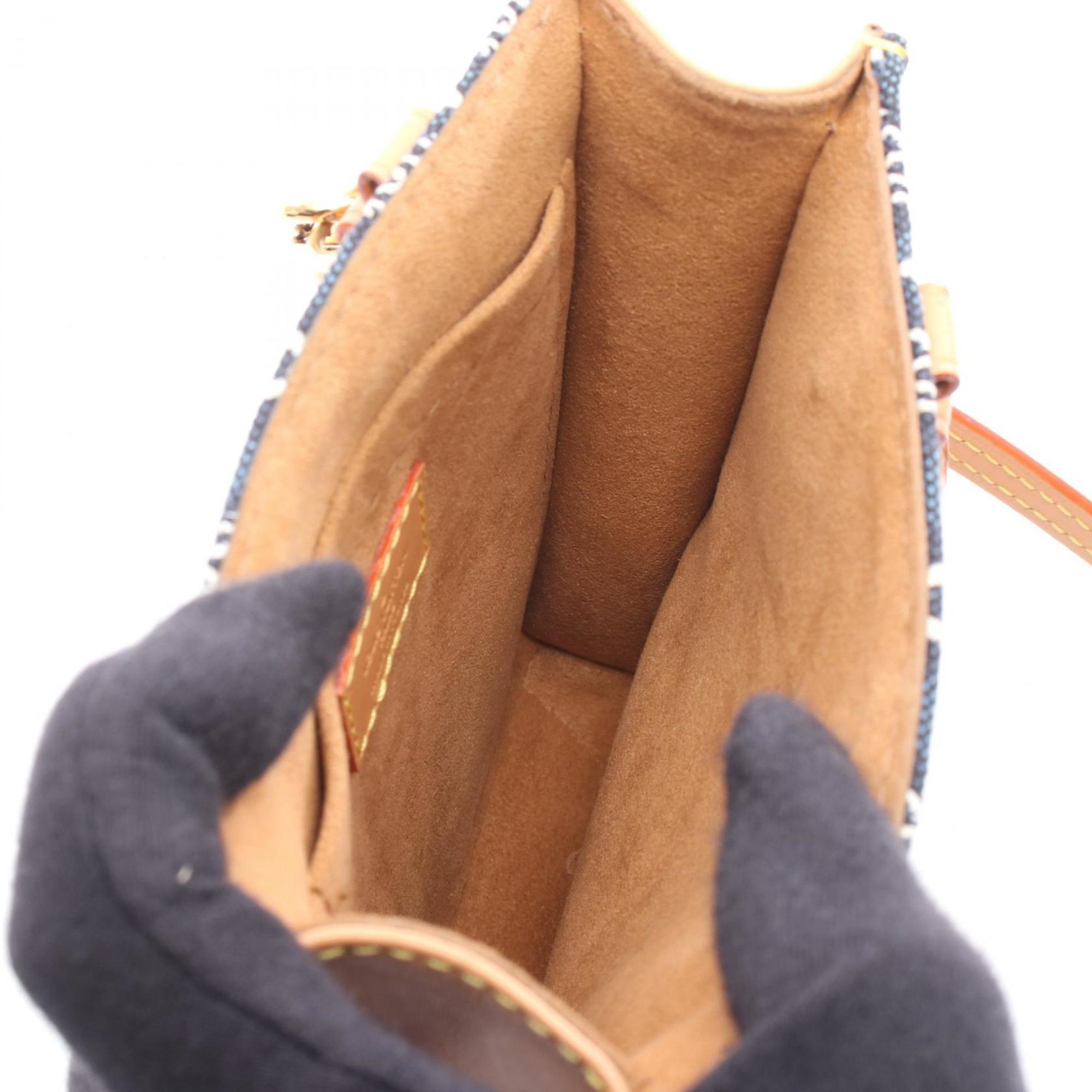 Louis Vuitton Brown Navy White Canvas Leather Monogram Jacquard Handbag (Pre-Owned)