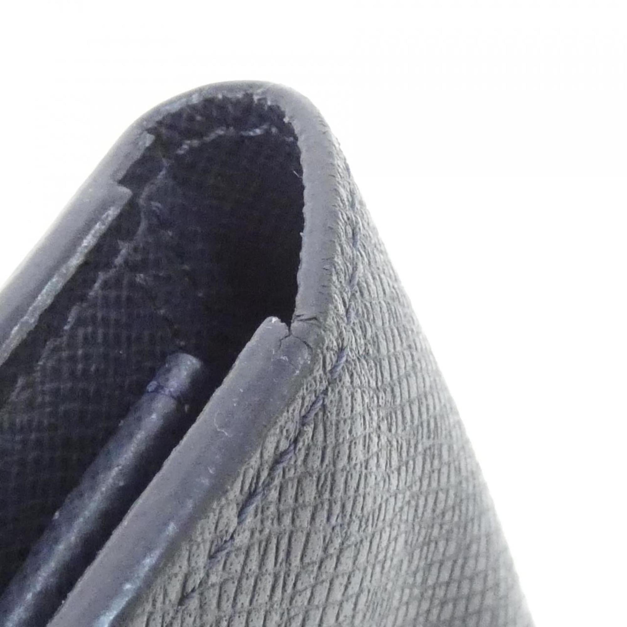 Louis Vuitton Navy Black Leather Long Wallet (Bi-Fold) (Pre-Owned)