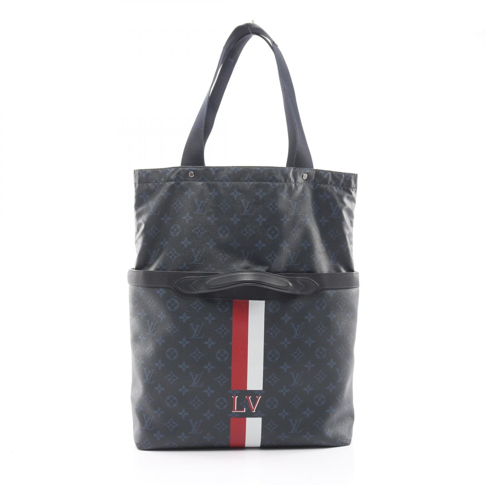 Louis Vuitton Black Multi-Color Navy Coated Canvas Leather Tote Bag (Pre-Owned)