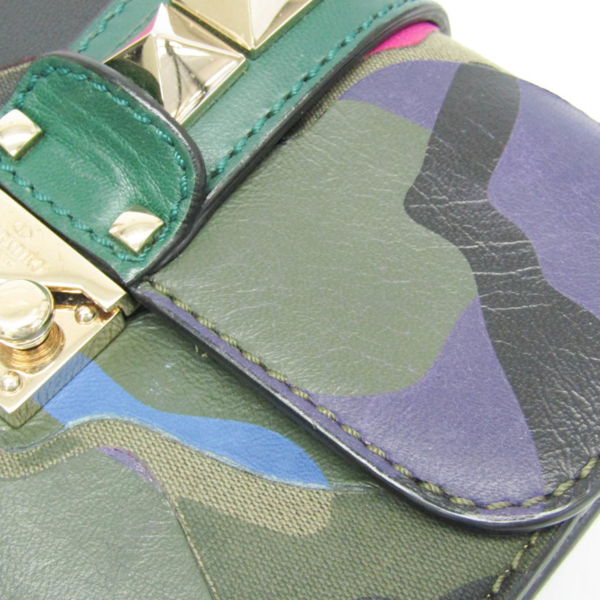 Glam Lock Shoulder Bag Camo Leather and Canvas Mini