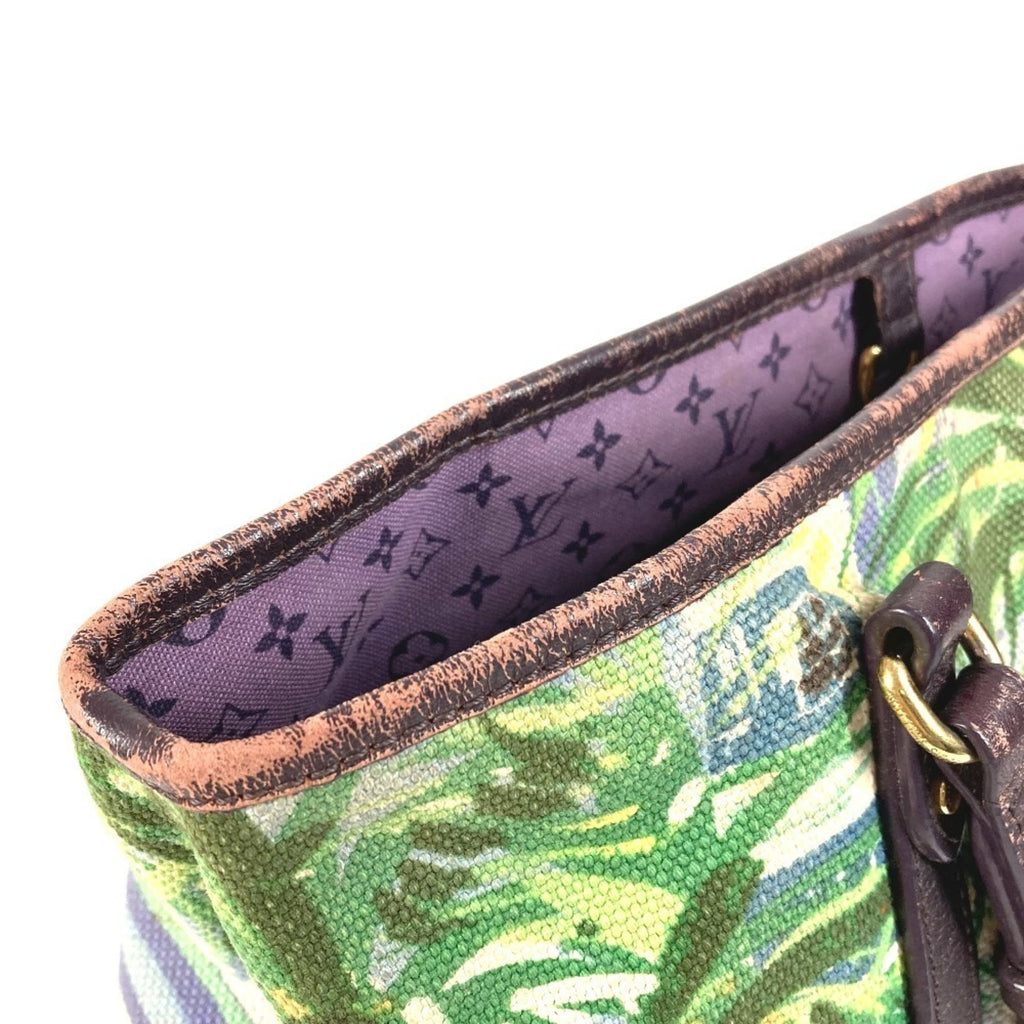 Louis Vuitton Green Leather Canvas Shoulder Bag Tote Bag (Pre-Owned)