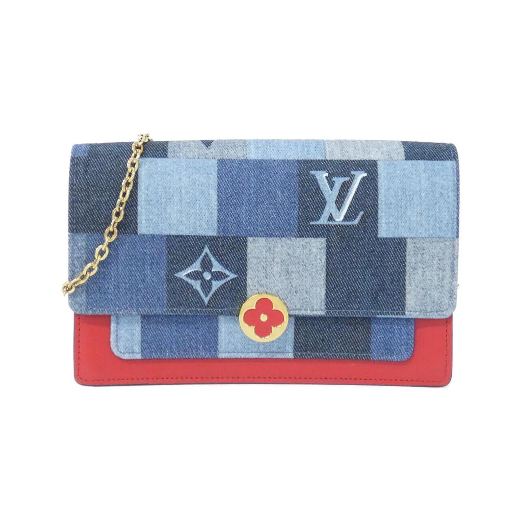 Louis Vuitton Blue Red Color Canvas Leather Chain/Shoulder Wallet (Pre-Owned)