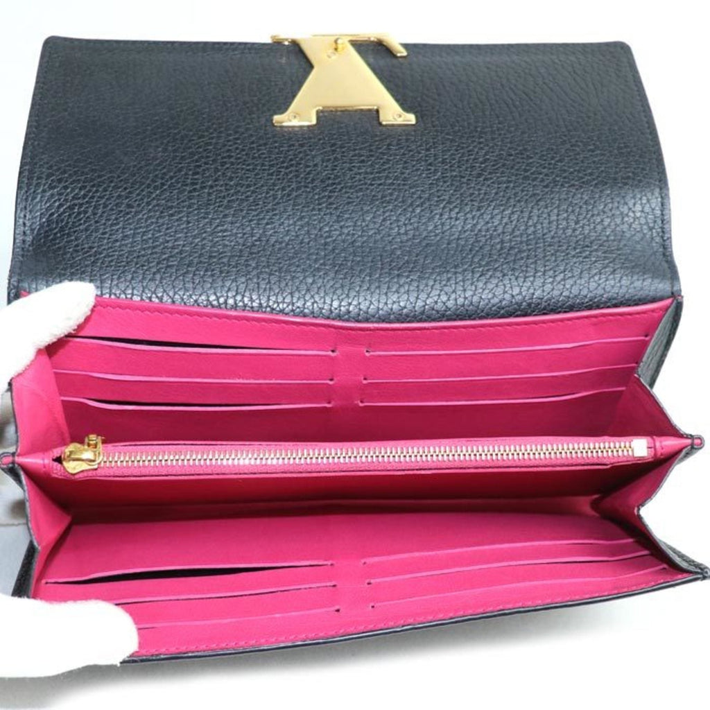 Louis Vuitton Black Leather Long Wallet (Bi-Fold) (Pre-Owned)