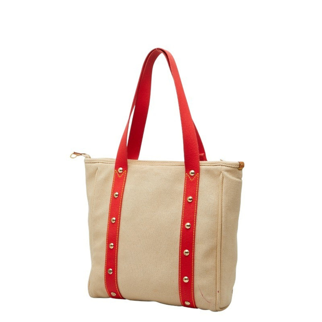Louis Vuitton Beige Red Color Canvas Tote Bag (Pre-Owned)