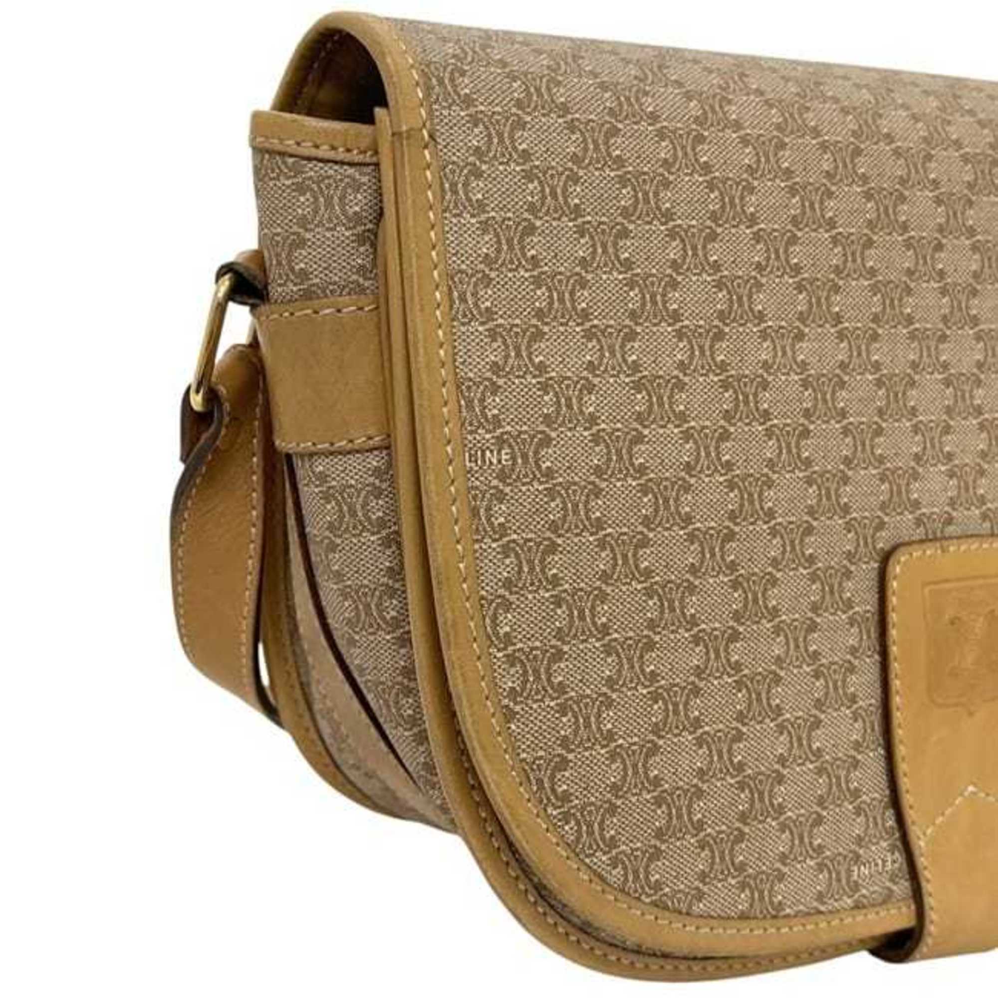 Vintage Saddle Flap Shoulder Bag Macadam Coated Canvas Small