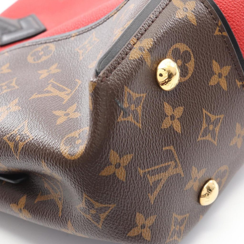 Louis Vuitton Black Brown Monogram Red Color Coated Canvas Leather Tote Bag (Pre-Owned)