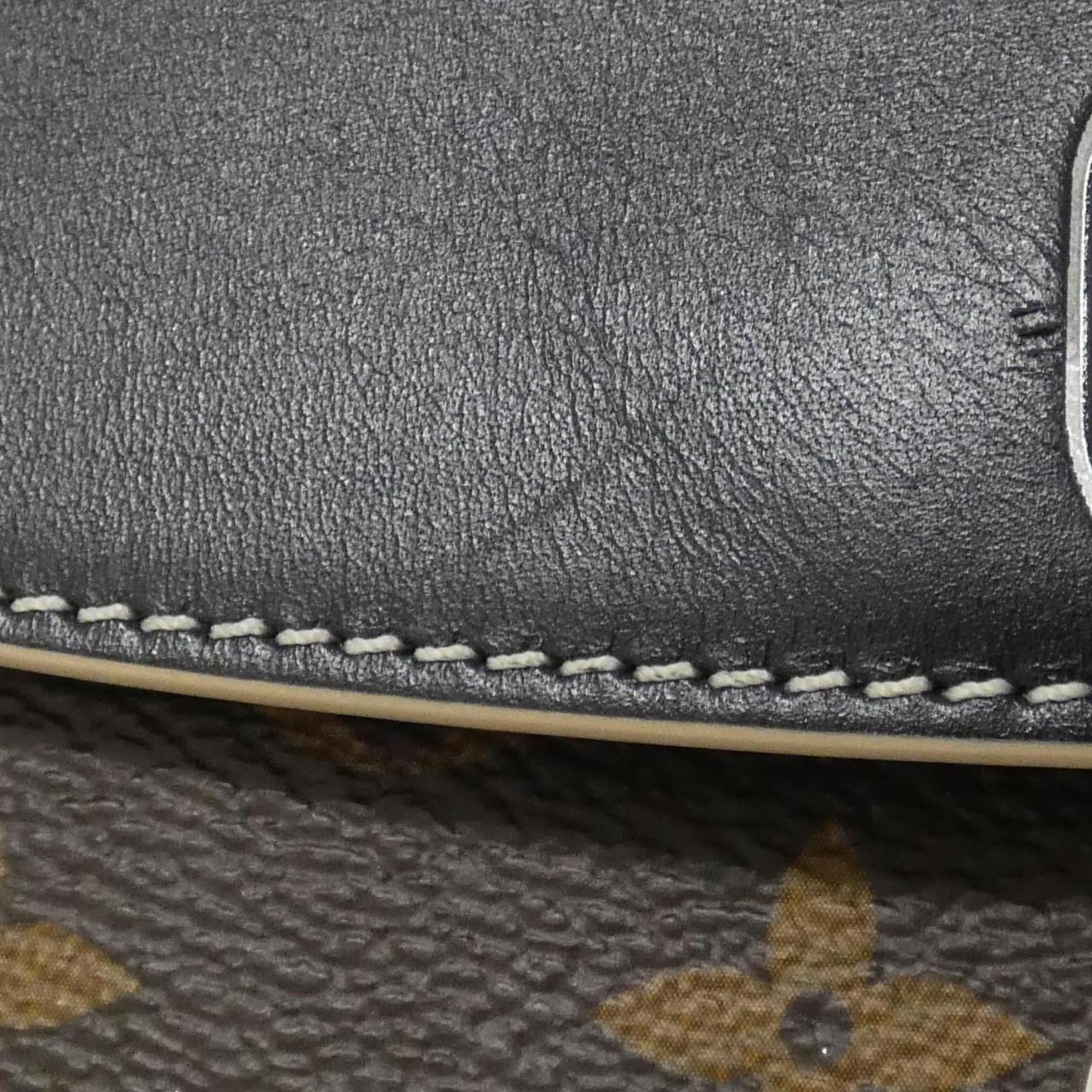 Louis Vuitton Black Brown Coated Canvas Leather Handbag (Pre-Owned)