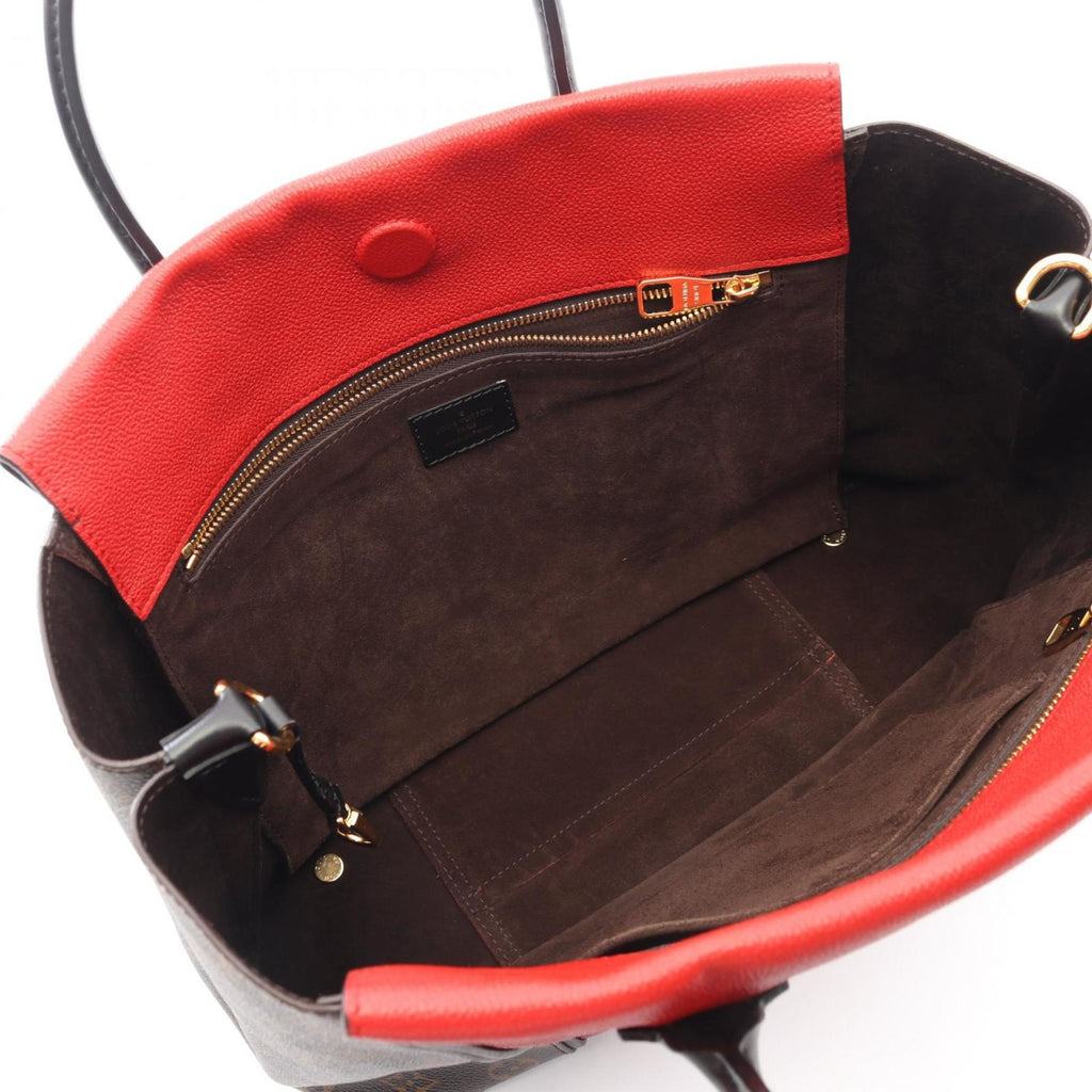 Louis Vuitton Black Brown Monogram Red Color Coated Canvas Leather Tote Bag (Pre-Owned)