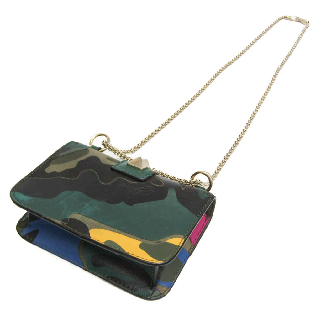 Glam Lock Shoulder Bag Camo Leather and Canvas Mini