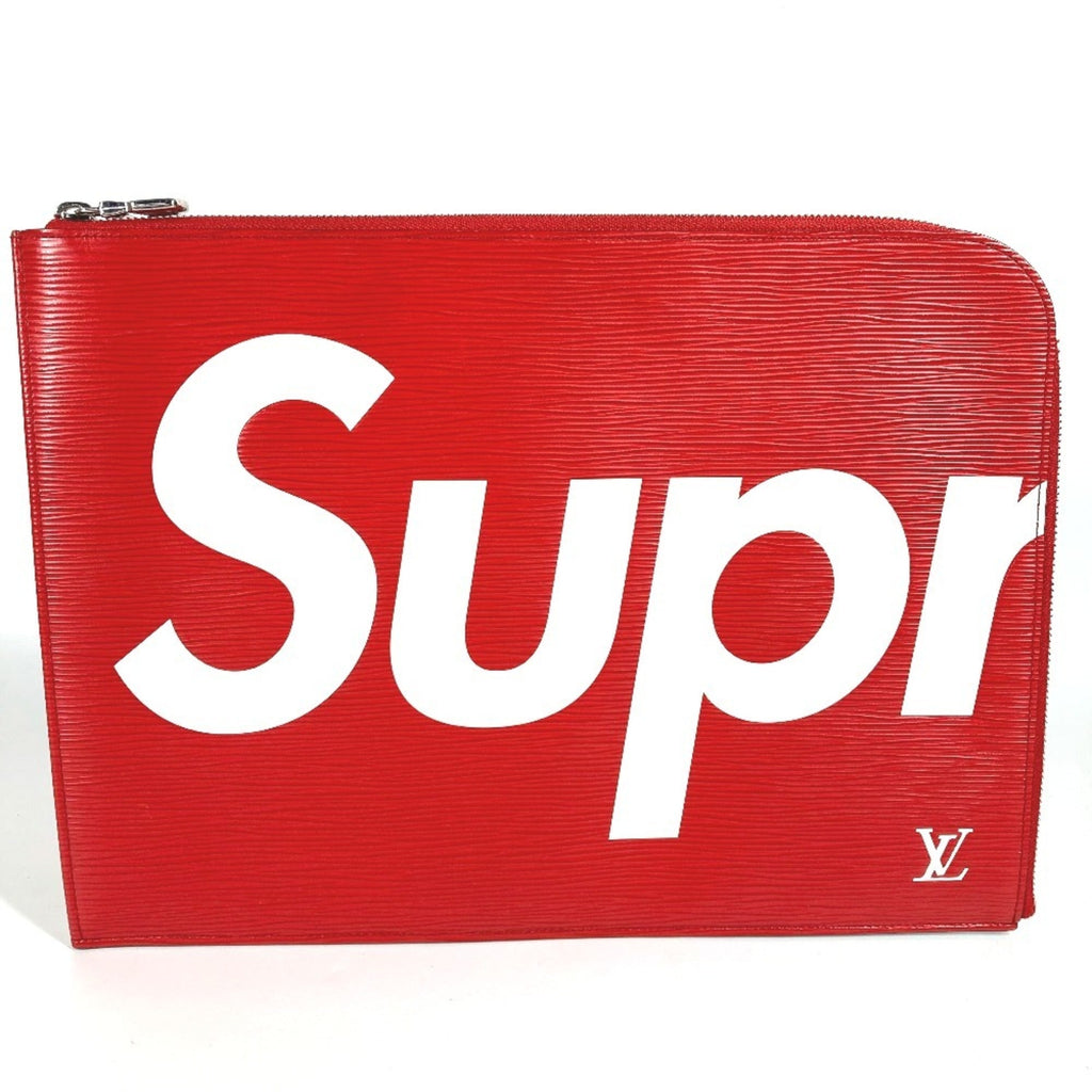 Louis Vuitton Red Color White Epi Leather Clutch Bag Pochette (Pre-Owned)