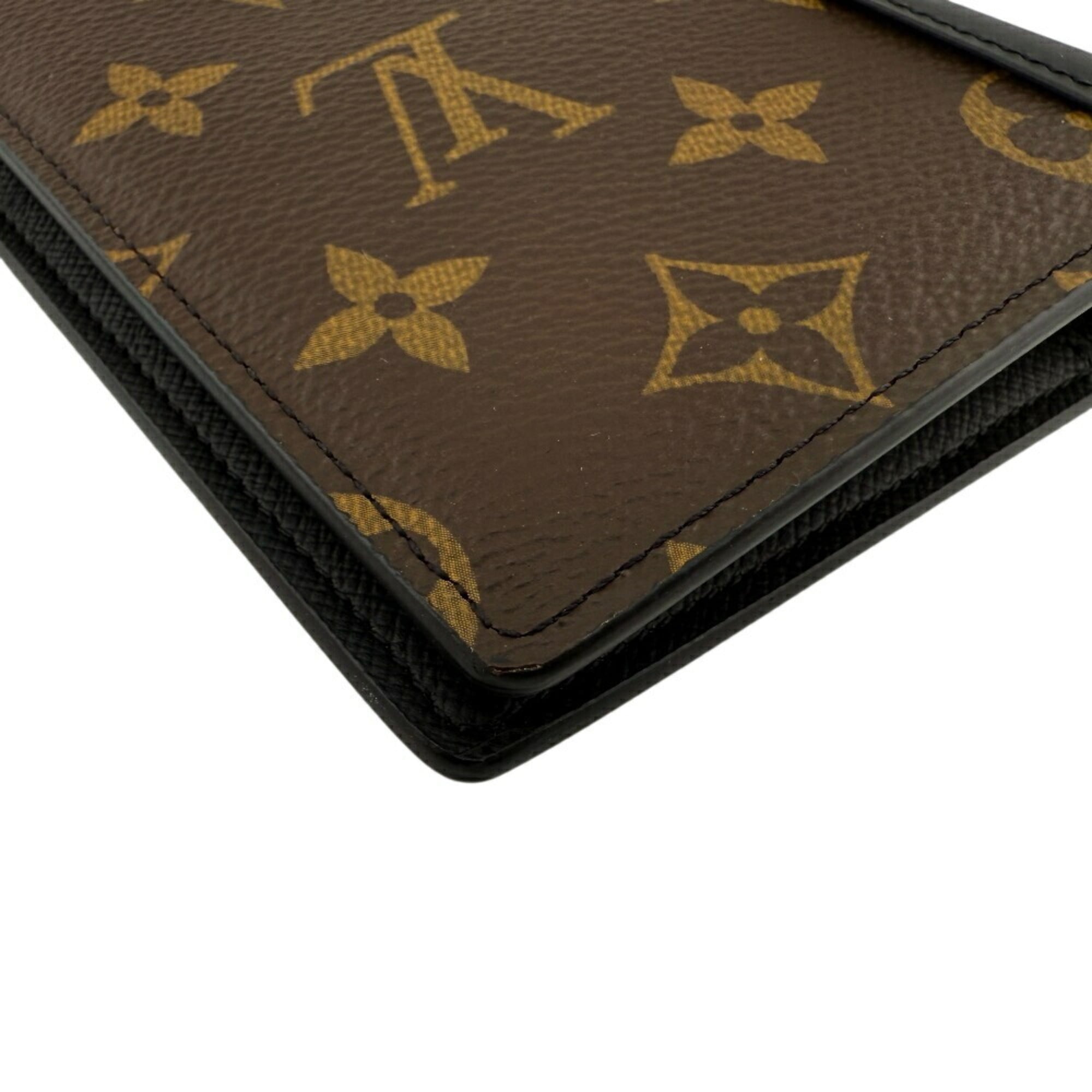 Louis Vuitton Monogram Macassar Brown Leather Long Wallet (Bi-Fold) (Pre-Owned)