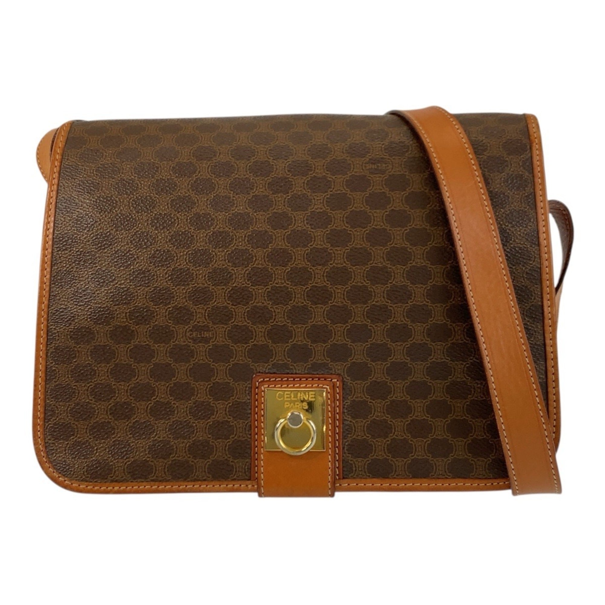 Vintage Saddle Flap Shoulder Bag Macadam Coated Canvas Small
