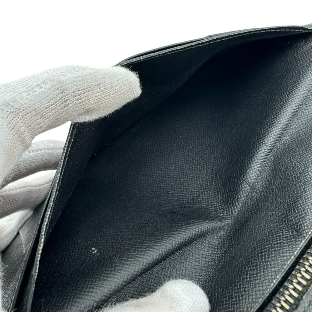 Louis Vuitton Black Leather Long Wallet (Bi-Fold) (Pre-Owned)