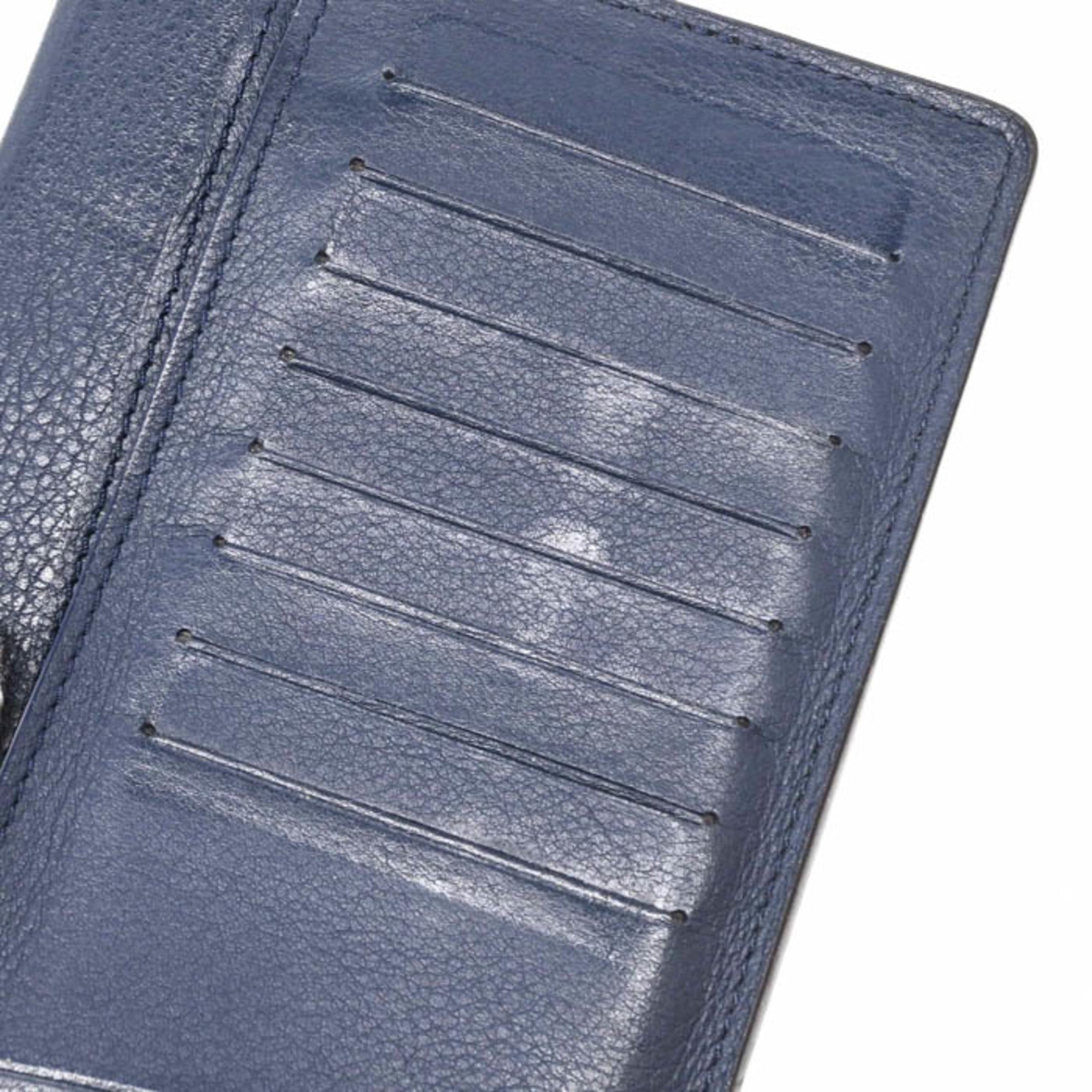 Louis Vuitton Navy Leather Long Wallet (Bi-Fold) (Pre-Owned)
