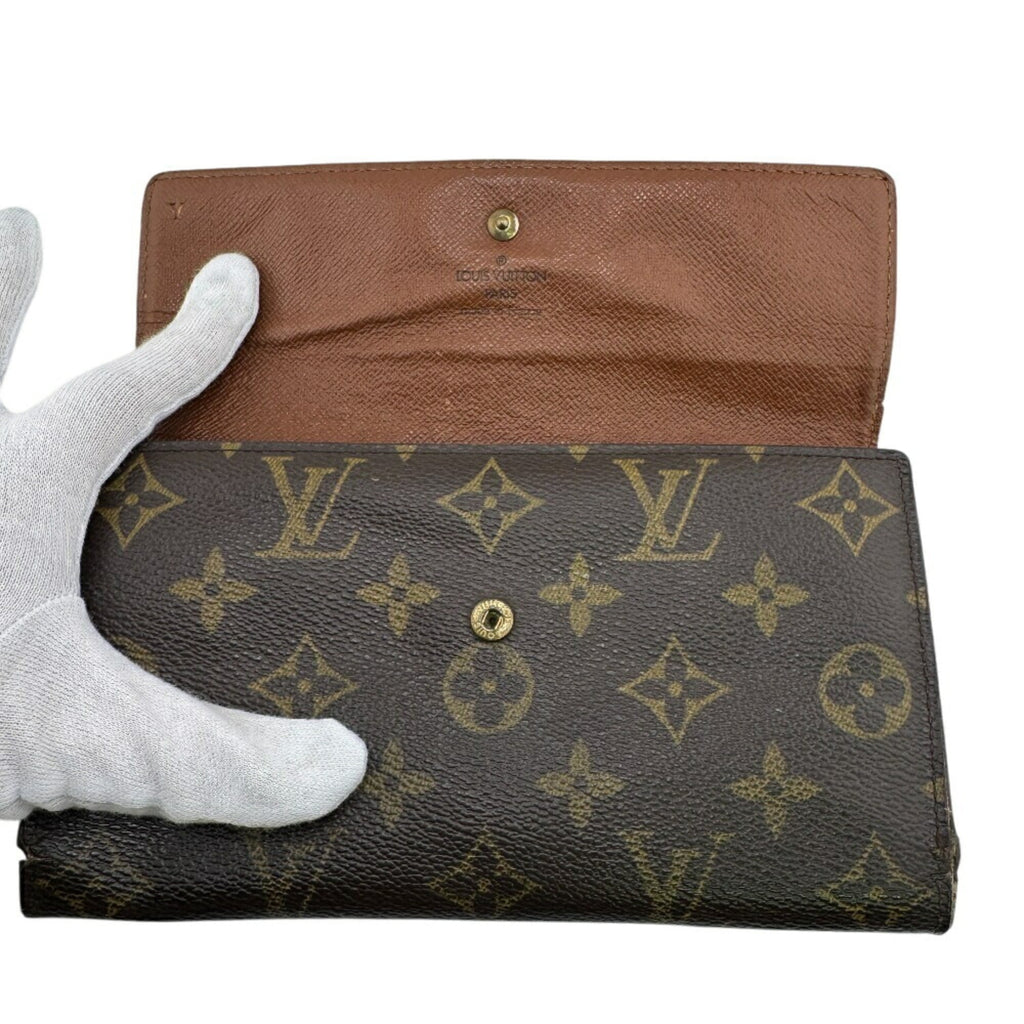 Louis Vuitton Brown Leather Long Wallet (Tri-Fold) (Pre-Owned)