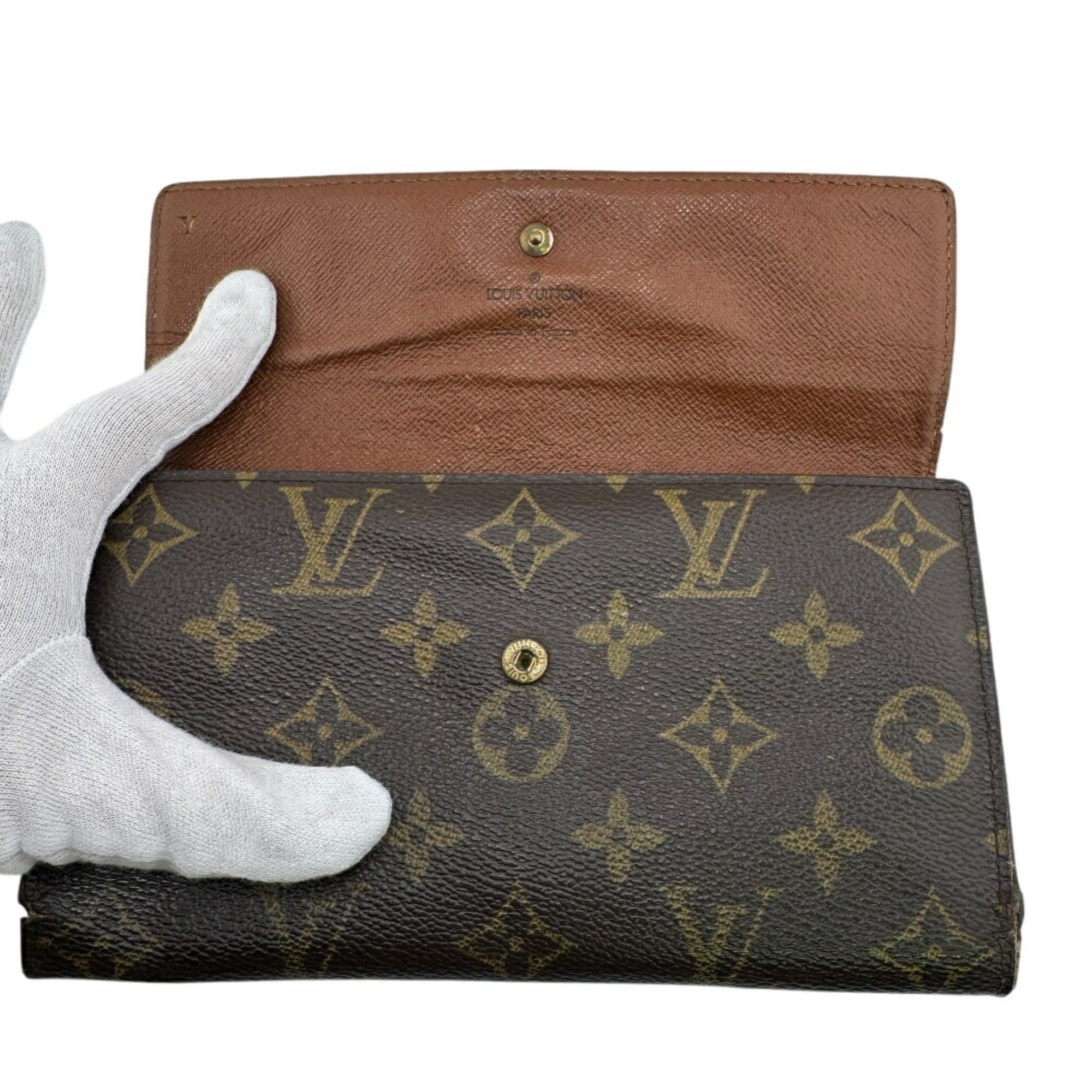 Louis Vuitton Brown Leather Long Wallet (Tri-Fold) (Pre-Owned)