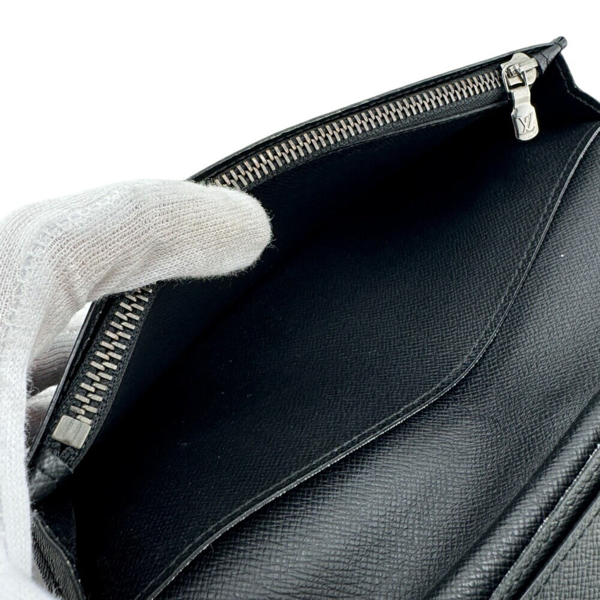 Louis Vuitton Black Leather Long Wallet (Bi-Fold) (Pre-Owned)