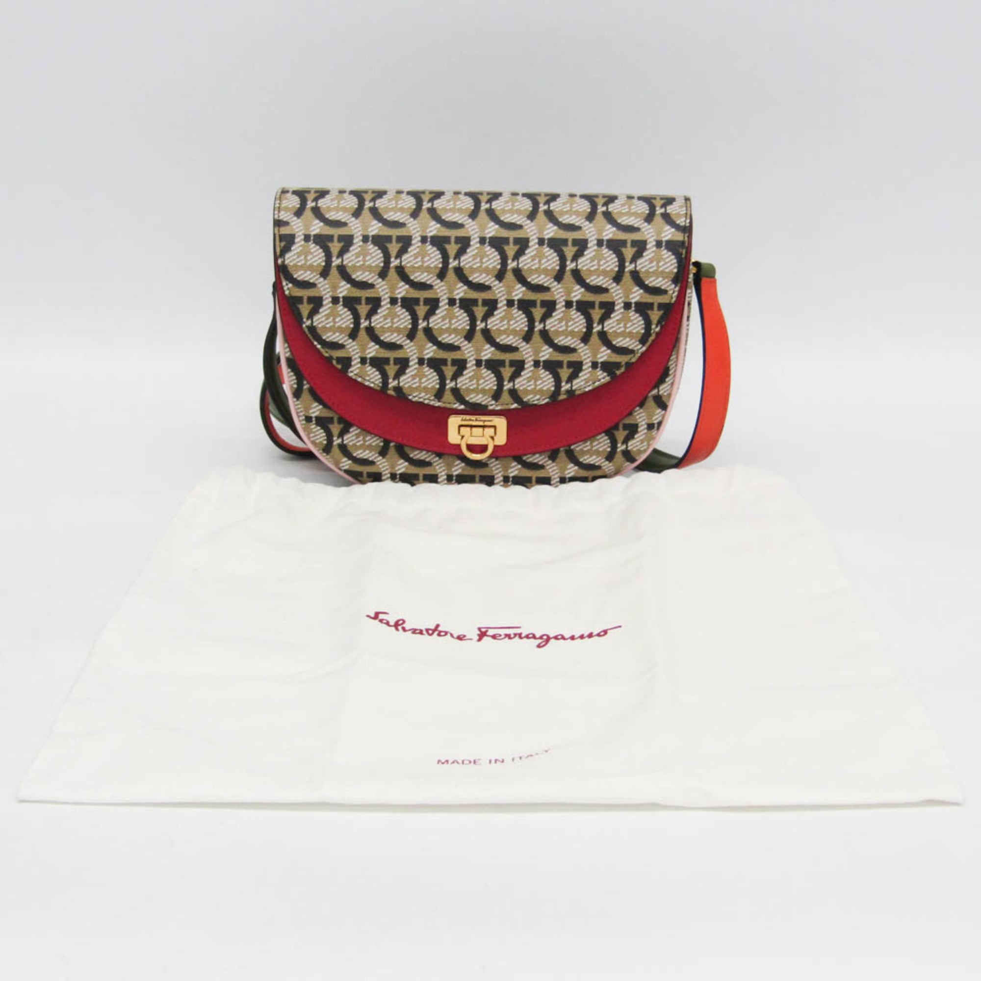 Double Flap Saddle Crossbody Bag Gancini Coated Canvas