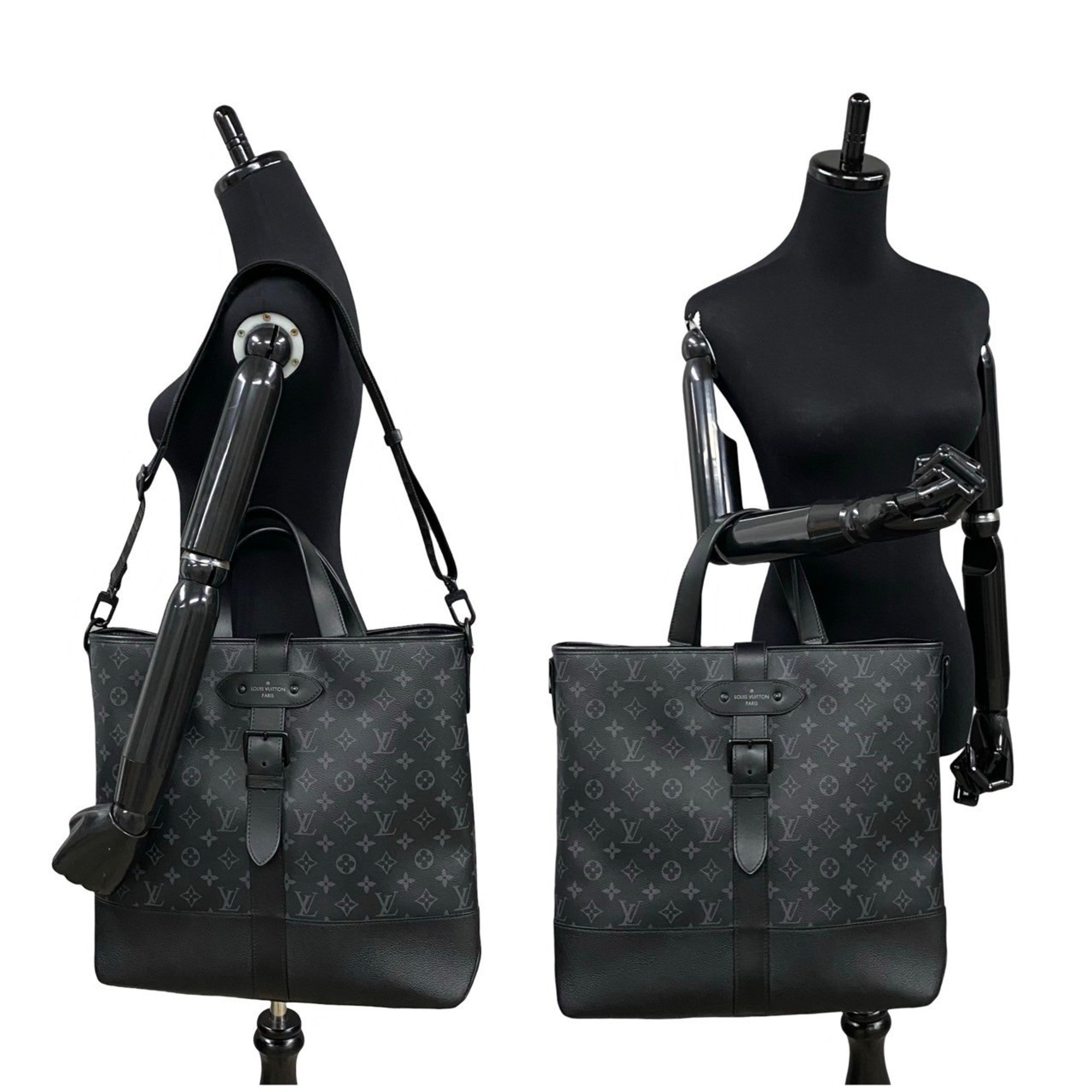 Louis Vuitton Black Leather Shoulder Bag Tote Bag (Pre-Owned)