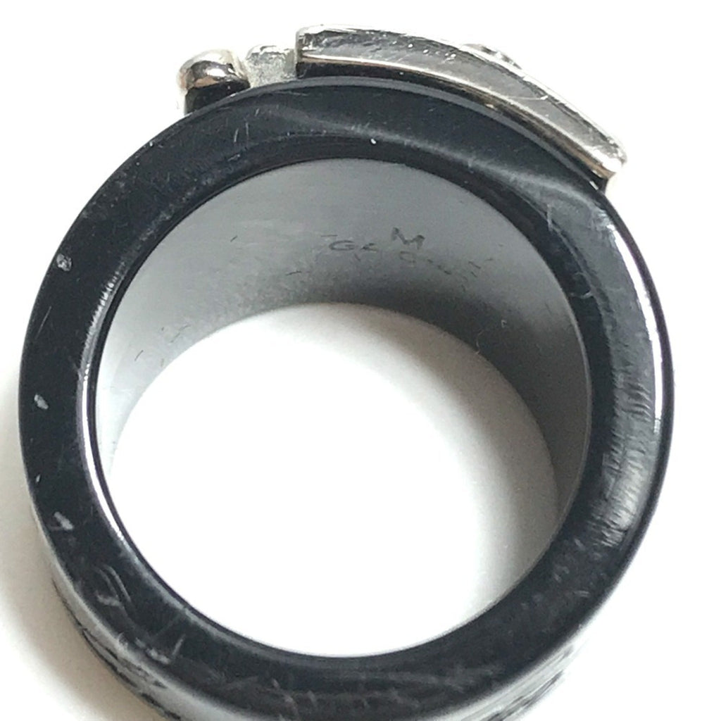 Louis Vuitton Silver Black Plastic Band Ring (Pre-Owned)