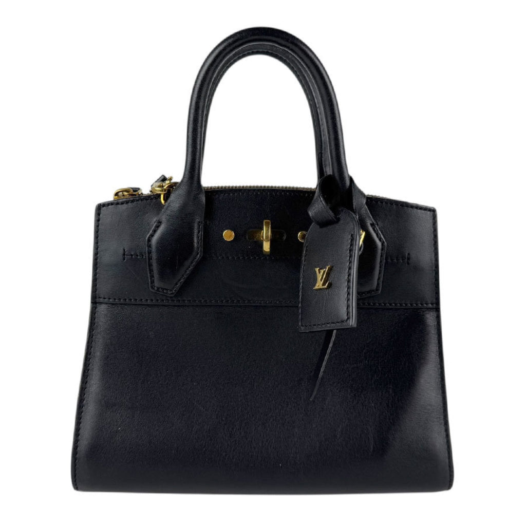 Louis Vuitton Noir Leather Handbag Shoulder Bag (Pre-Owned)