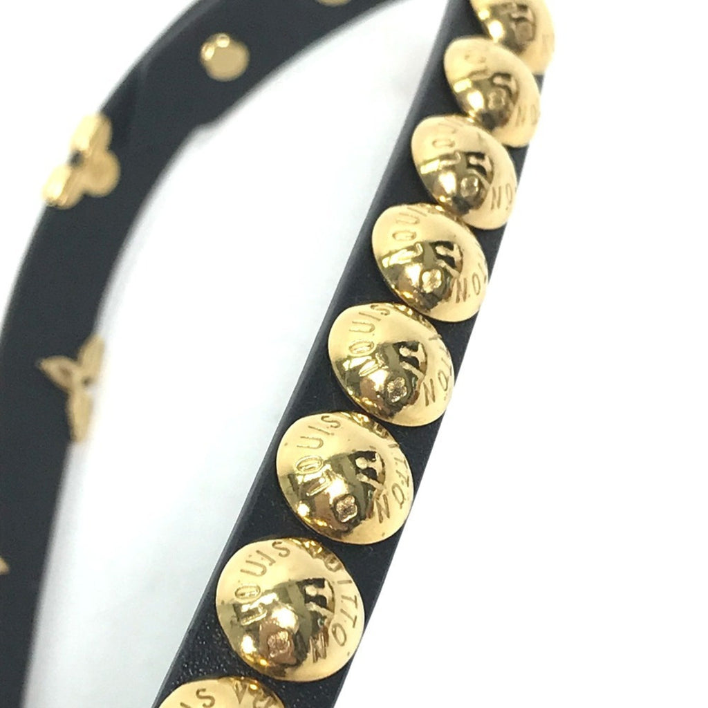 Louis Vuitton Monogram Gold Black Leather Charm Bracelet (Pre-Owned)
