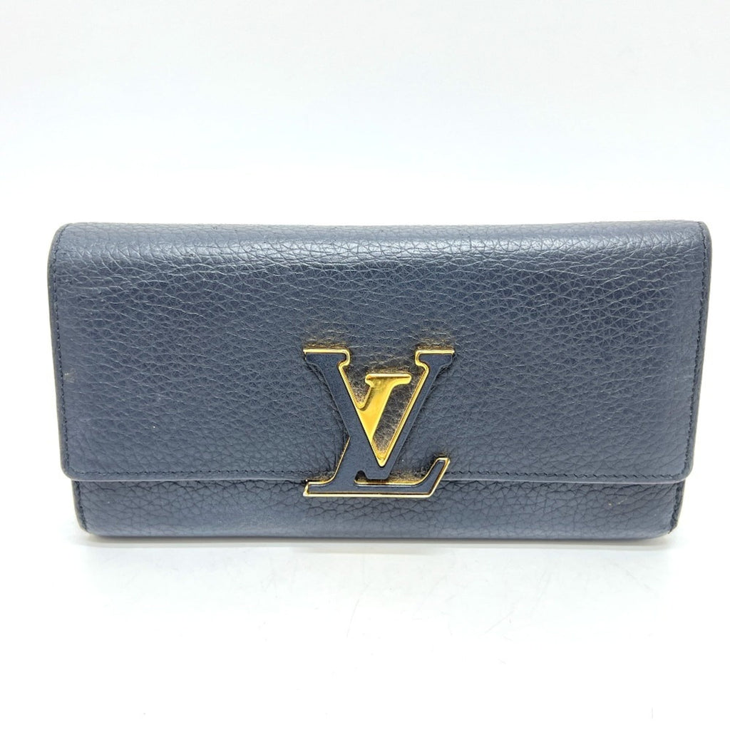 Louis Vuitton Black Noir Leather Long Wallet (Bi-Fold) (Pre-Owned)