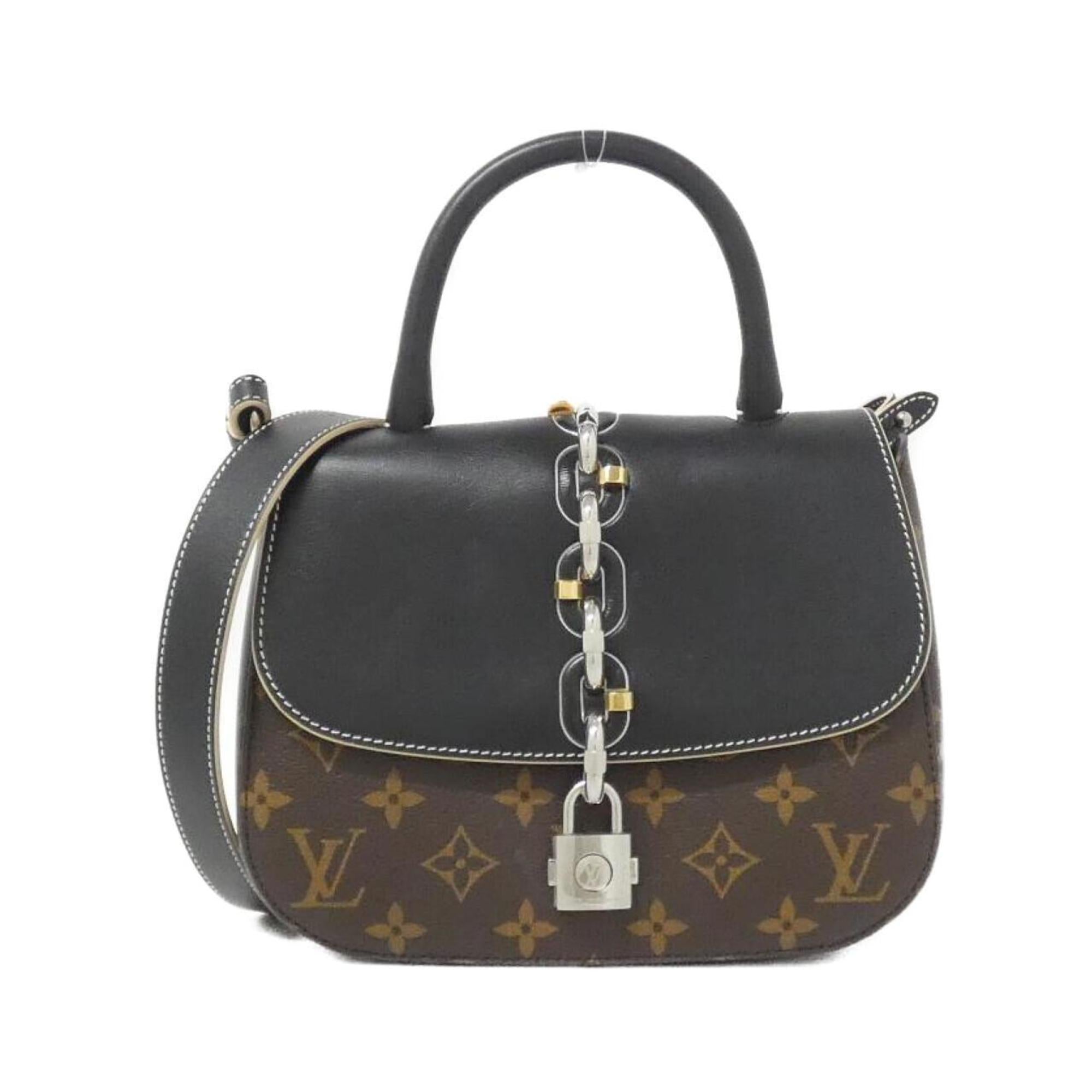 Louis Vuitton Black Brown Coated Canvas Leather Handbag (Pre-Owned)