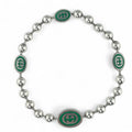 Interlocking G Ball Chain Bracelet Sterling Silver Green