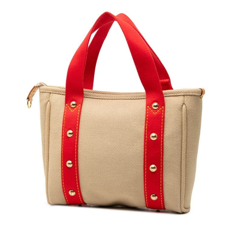 Louis Vuitton Beige Canvas Leather Handbag Tote Bag (Pre-Owned)