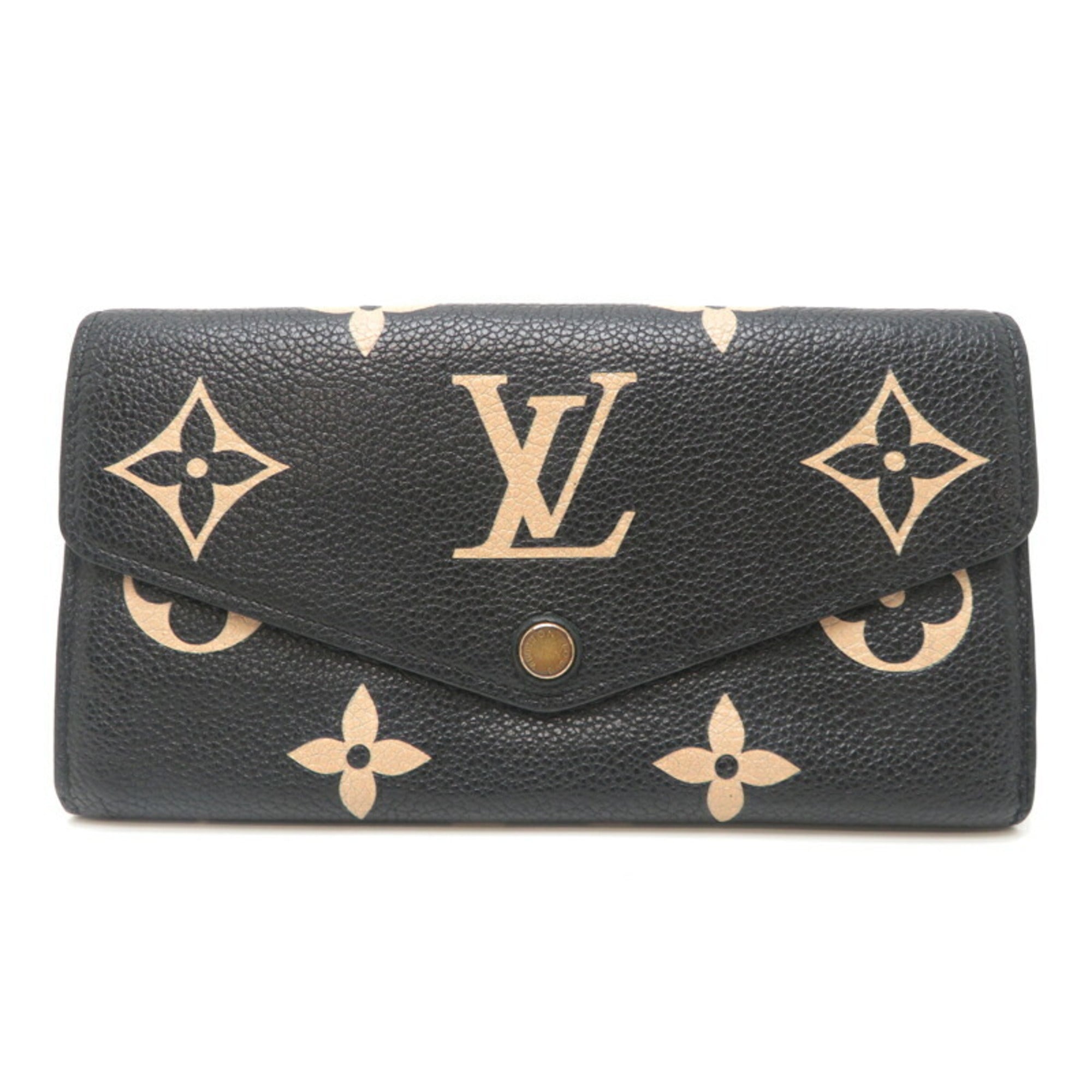 Louis Vuitton Beige Black Monogram Empreinte Long Wallet (Tri-Fold) (Pre-Owned)