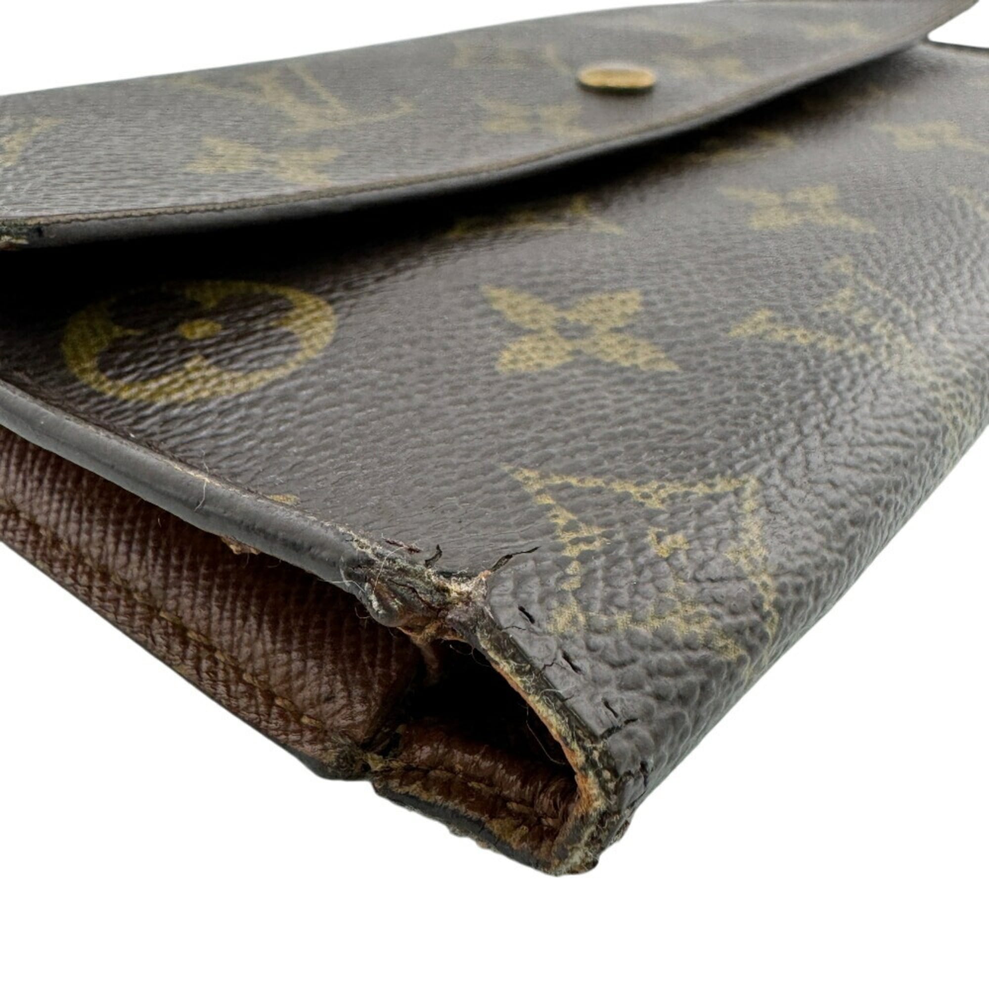 Louis Vuitton Brown Leather Long Wallet (Tri-Fold) (Pre-Owned)
