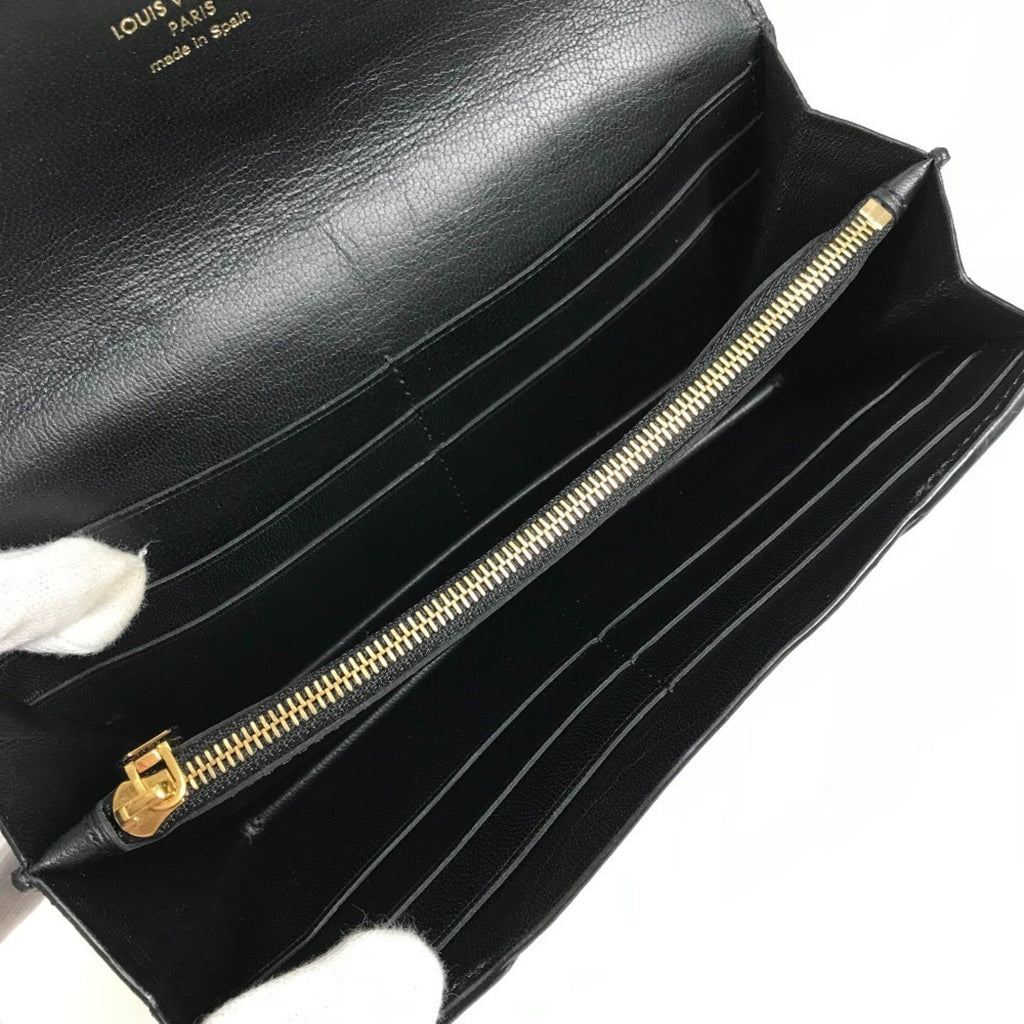 Louis Vuitton Black Leather Long Wallet (Tri-Fold) (Pre-Owned)