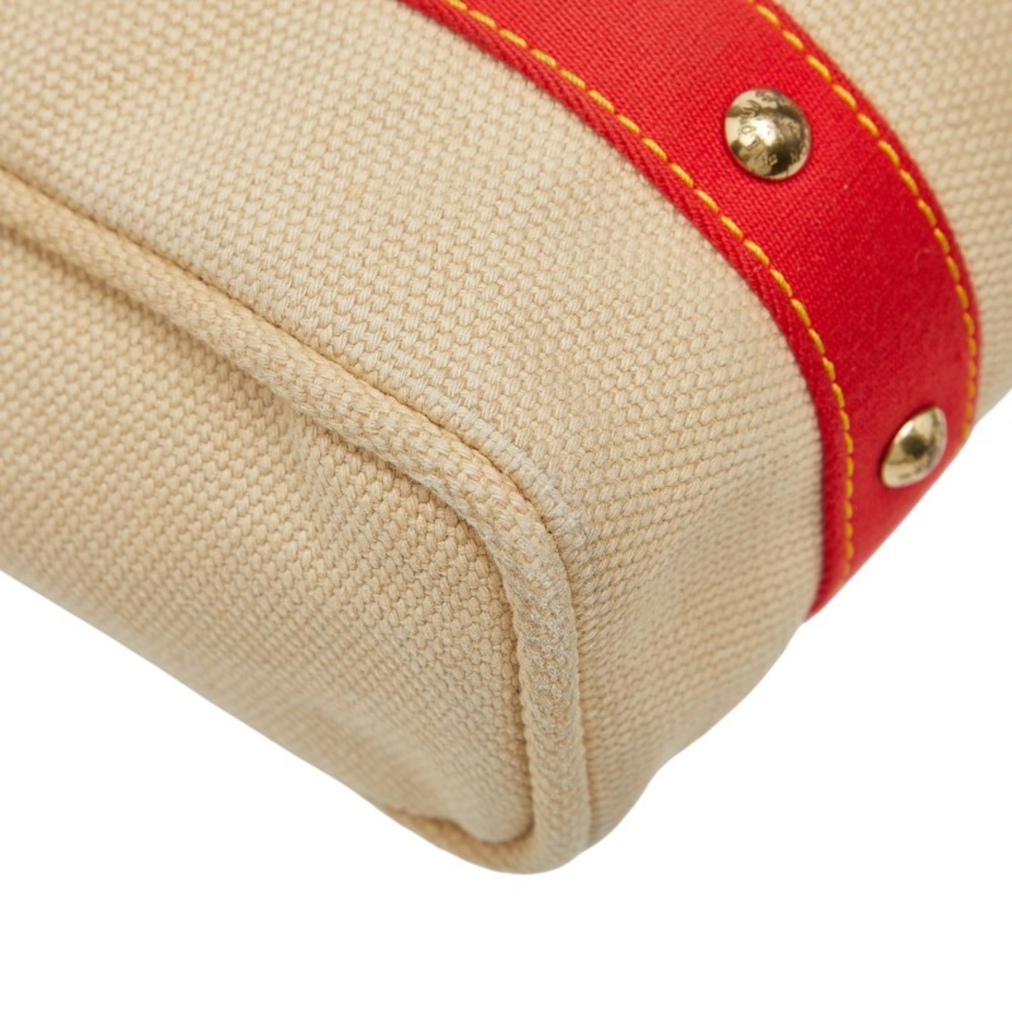 Louis Vuitton Beige Red Color Canvas Tote Bag (Pre-Owned)