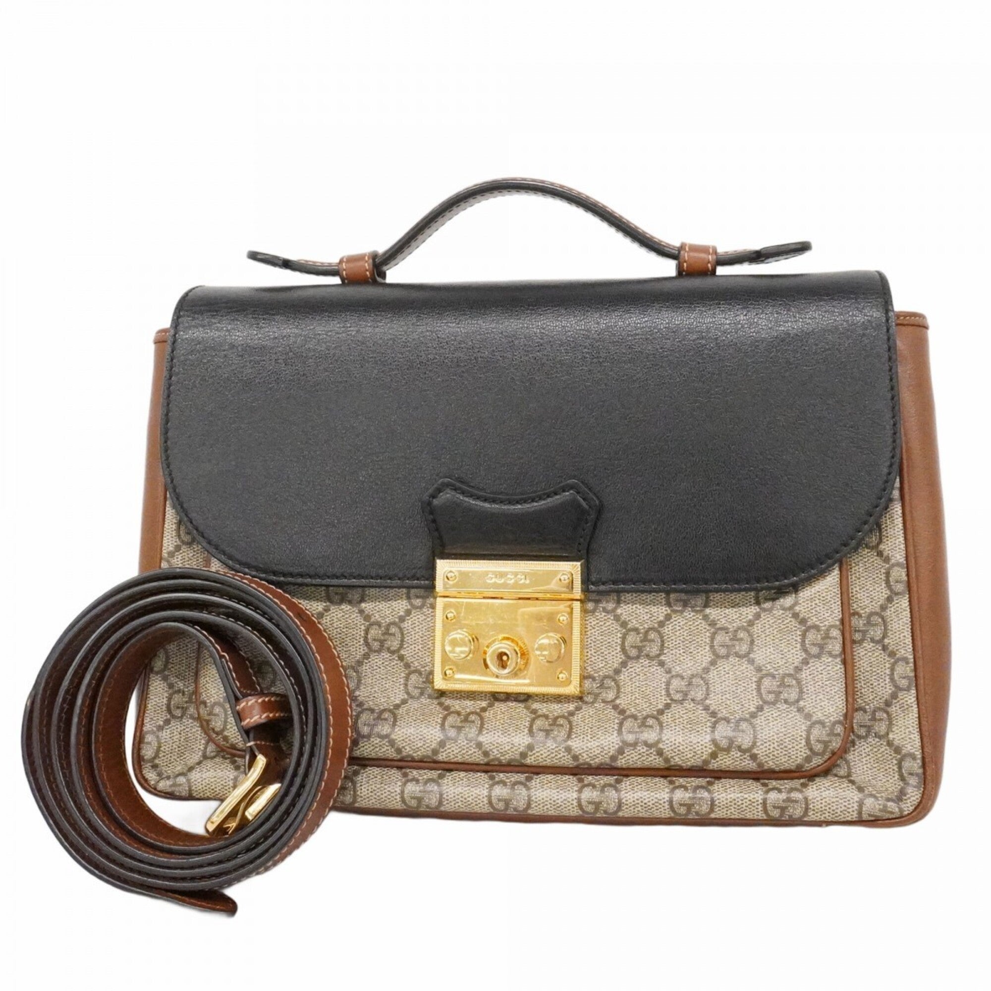 Padlock Front Pocket Flap Shoulder Bag GG Coated Canvas and Leather Small