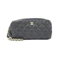 Double Zip Clutch with Chain Quilted Caviar