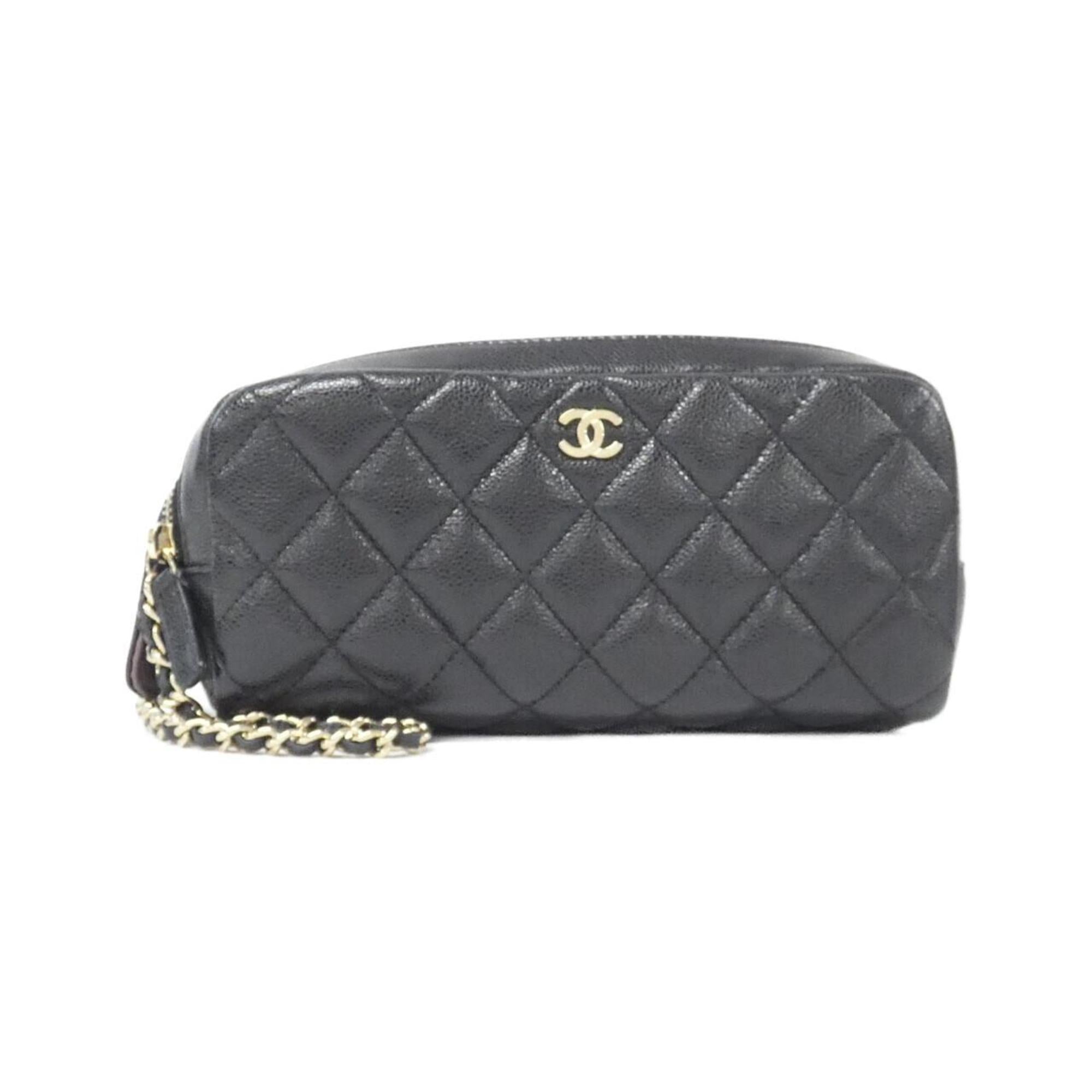 Double Zip Clutch with Chain Quilted Caviar