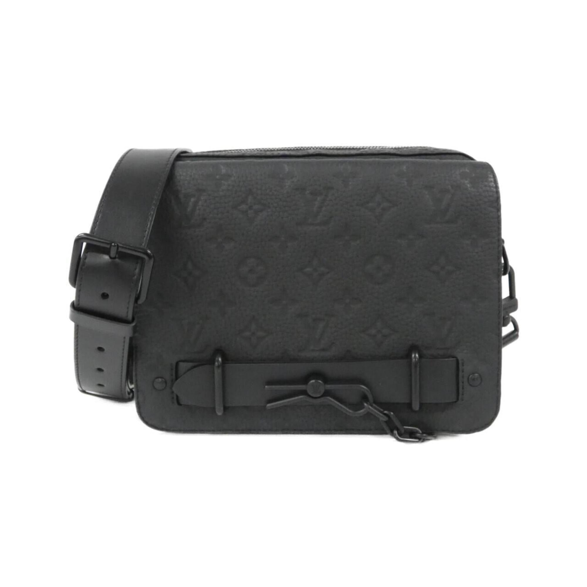 Louis Vuitton Black Leather Messenger Bag Shoulder Bag (Pre-Owned)