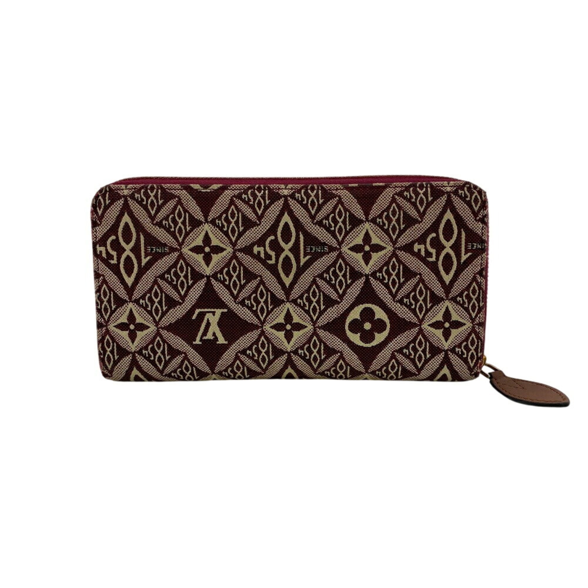 Louis Vuitton Brown Red Color Canvas Leather Long Wallet (Bi-Fold) (Pre-Owned)