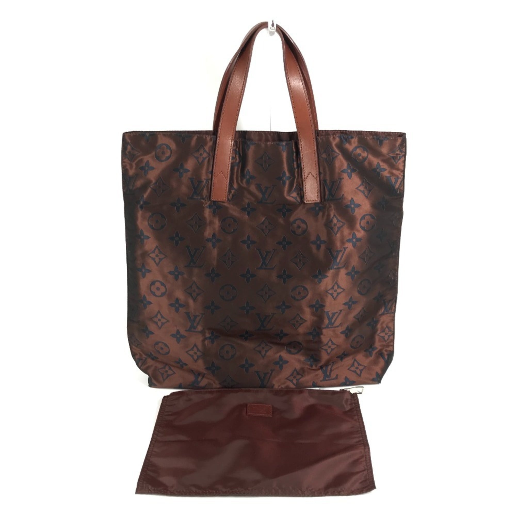 Louis Vuitton Brown Leather Nylon Shoulder Bag Tote Bag (Pre-Owned)