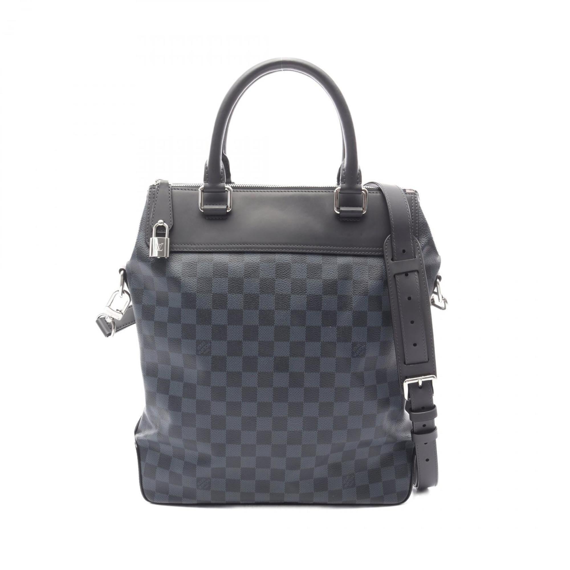 Louis Vuitton Black Blue Coated Canvas Leather Tote Bag (Pre-Owned)