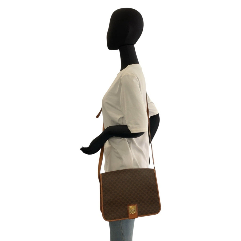 Vintage Saddle Flap Shoulder Bag Macadam Coated Canvas Small