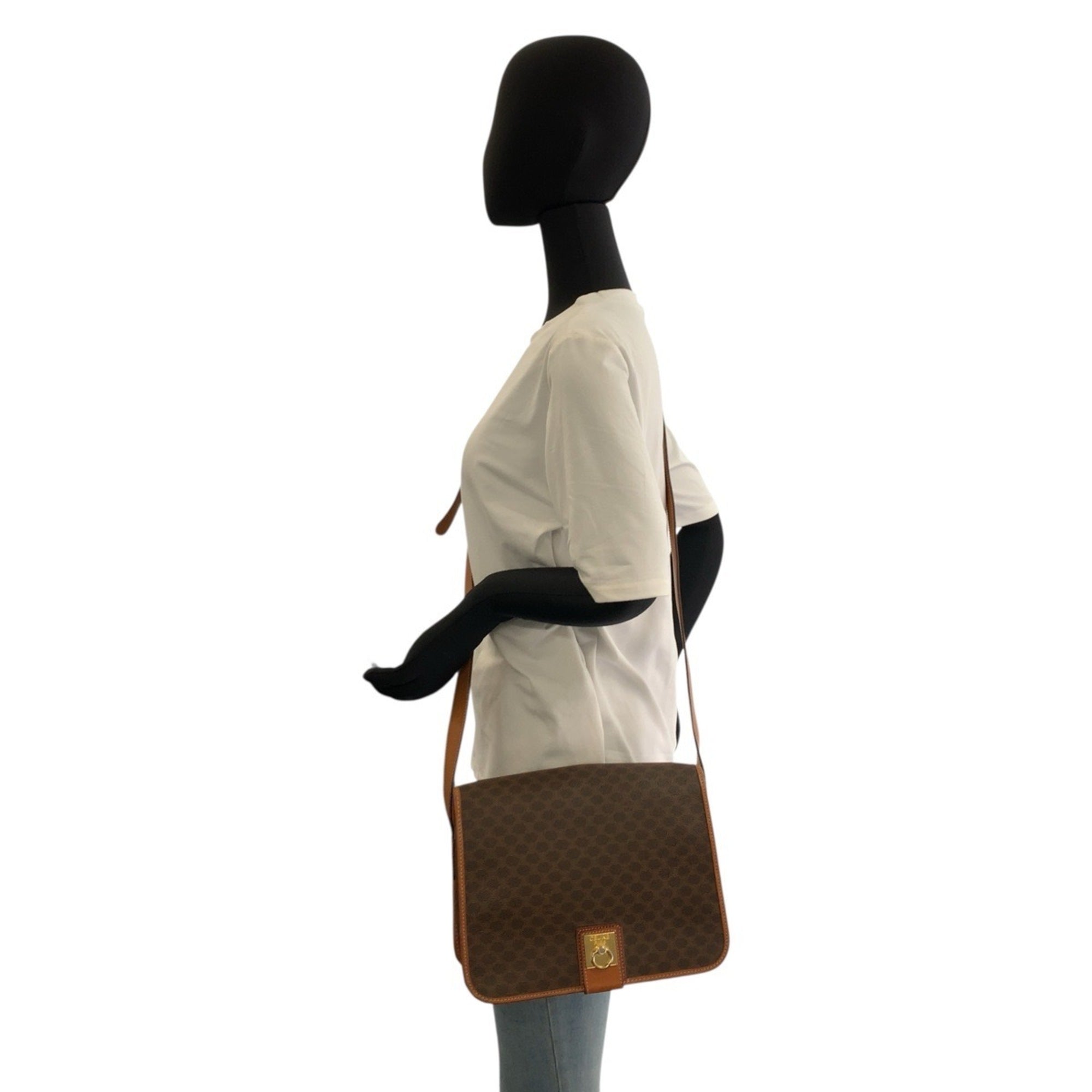 Vintage Saddle Flap Shoulder Bag Macadam Coated Canvas Small