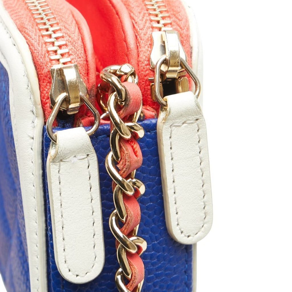 Filigree Double Zip Clutch with Chain Quilted Caviar