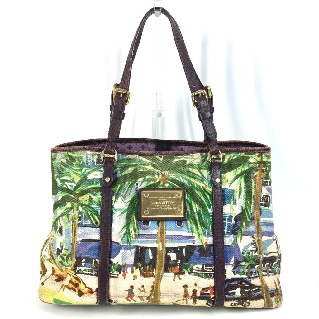Louis Vuitton Green Leather Canvas Shoulder Bag Tote Bag (Pre-Owned)