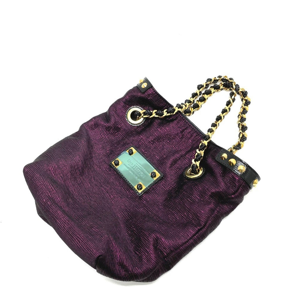 Louis Vuitton Black Purple Canvas Leather Handbag Tote Bag (Pre-Owned)