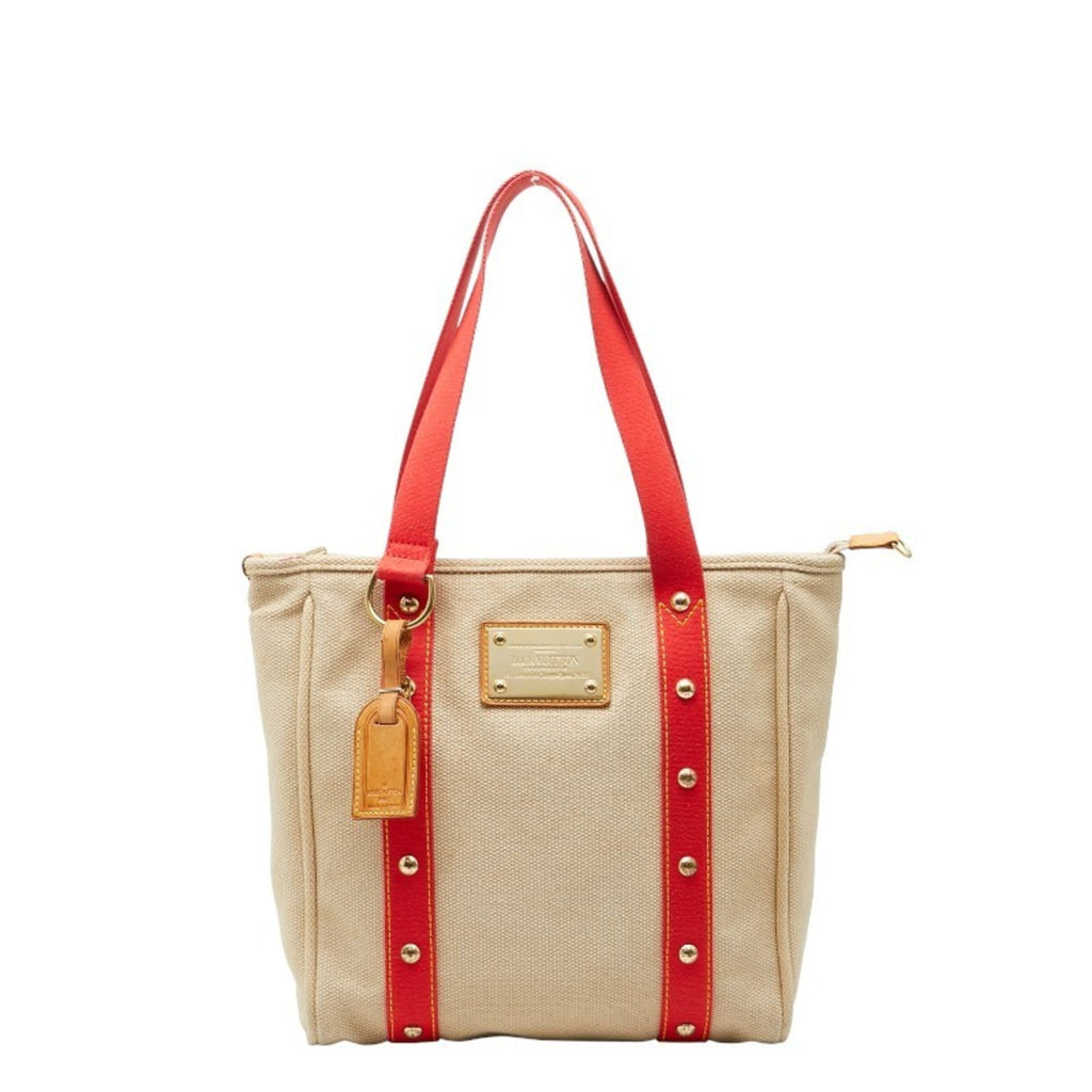 Louis Vuitton Beige Red Color Canvas Tote Bag (Pre-Owned)