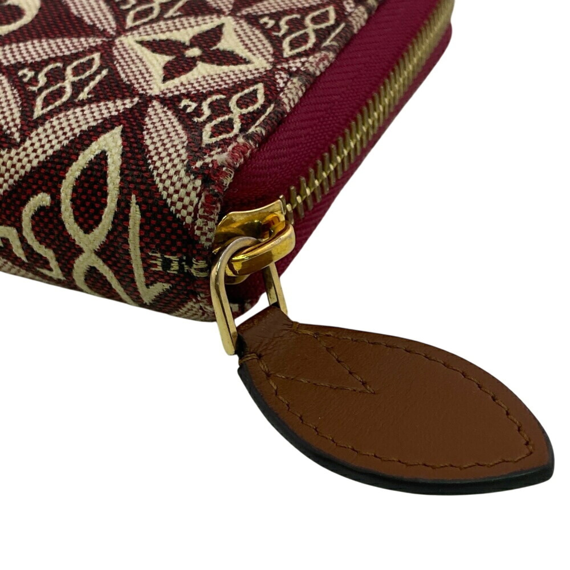 Louis Vuitton Brown Red Color Canvas Leather Long Wallet (Bi-Fold) (Pre-Owned)